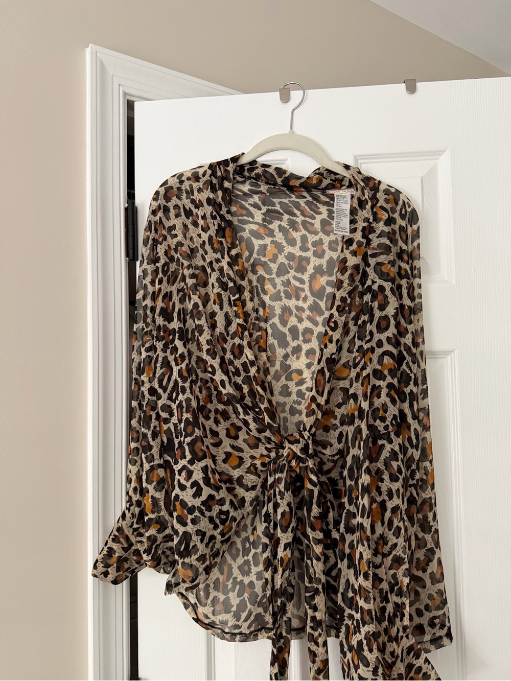 Free People Leopard Print Sheer Tie-Front Blouse in Brown and Black